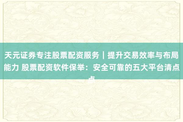 天元证券专注股票配资服务｜提升交易效率与布局能力 股票配资软件保举：安全可靠的五大平台清点