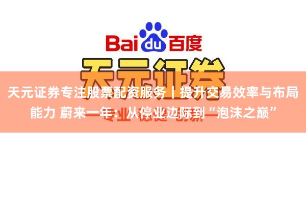 天元证券专注股票配资服务｜提升交易效率与布局能力 蔚来一年：从停业边际到“泡沫之巅”