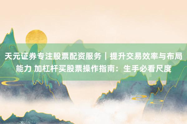 天元证券专注股票配资服务｜提升交易效率与布局能力 加杠杆买股票操作指南：生手必看尺度