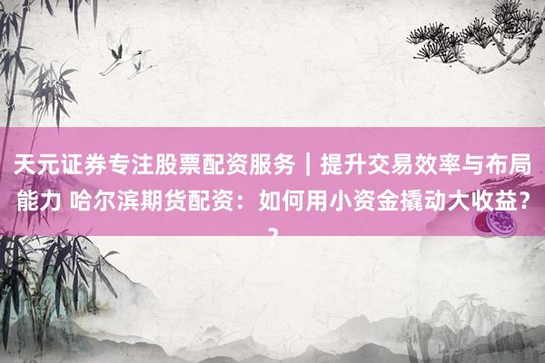 天元证券专注股票配资服务｜提升交易效率与布局能力 哈尔滨期货配资：如何用小资金撬动大收益？