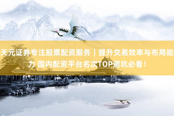 天元证券专注股票配资服务｜提升交易效率与布局能力 国内配资平台名次TOP避坑必看！