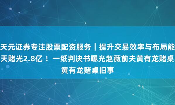 天元证券专注股票配资服务｜提升交易效率与布局能力 6天赌光2.8亿 ！一纸判决书曝光赵薇前夫黄有龙赌桌旧事